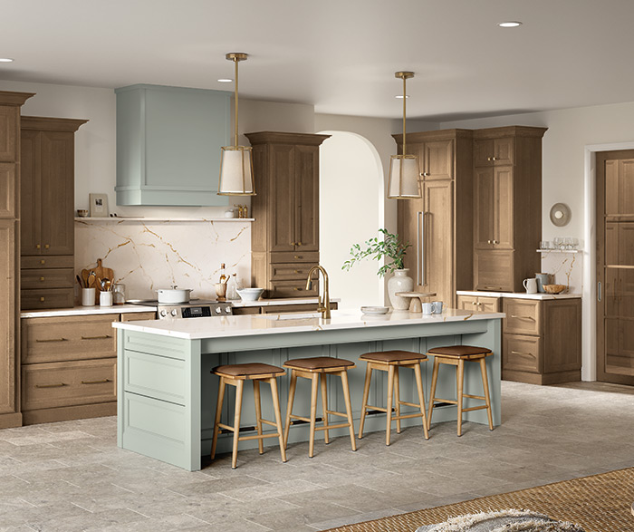 Warm Wood Kitchen with Light Blue Accents