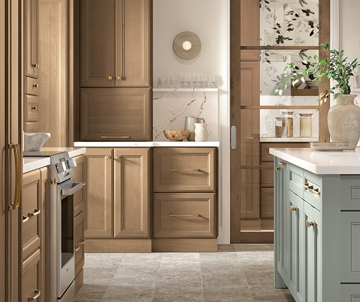 Warm Wood Kitchen with Light Blue Accents